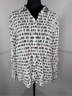 Jane and Delancey Birds on a Wire Tunic Top Button Front Blouse Size Medium